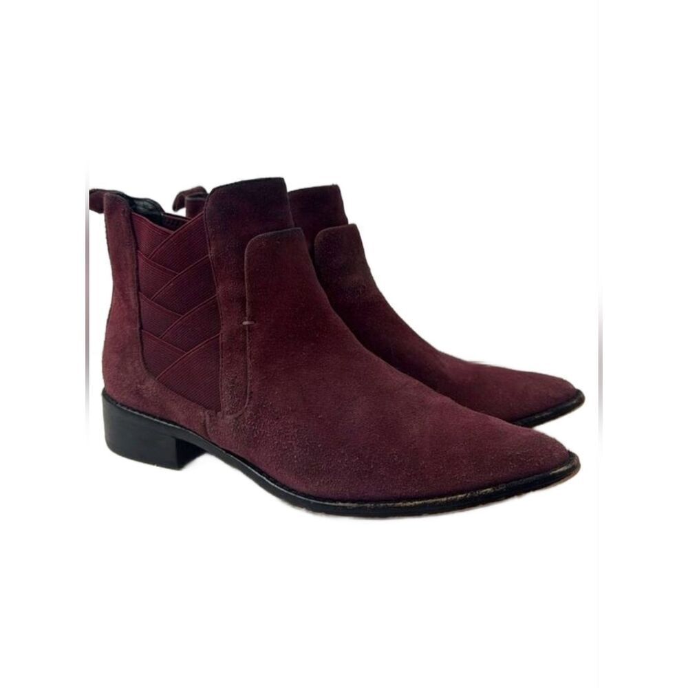 Rebecca Minkoff Jacy Suede Leather Burgundy Pointed Toe Women’s Ankle Boots